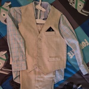 Beige Vest and Plaid Shirt Set